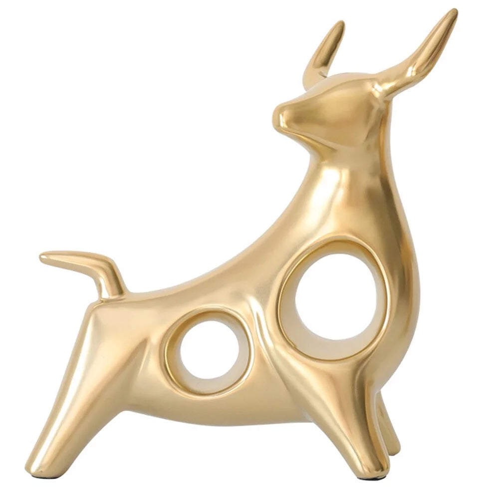 Qumonin Golden Feng Shui Bull Statue Ox Figure Chinese Zodiac Cow Table Decor