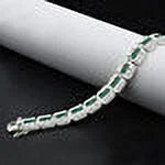 Emerald Green Baguette Real Genuine White Gold Sterling Silver Simulated Diamond Tennis Link Bracelet 8.5'' Unisex 35+Grams