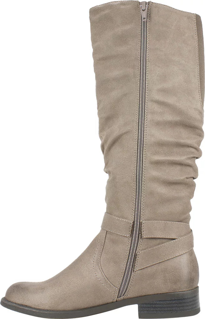 WHITE MOUNTAIN Womens Beige Studded Stretch Gore Cushioned Wide Calf Ruched Buckle Accent Liona Round Toe Block Heel Zip-Up Riding Boot 5 M WC