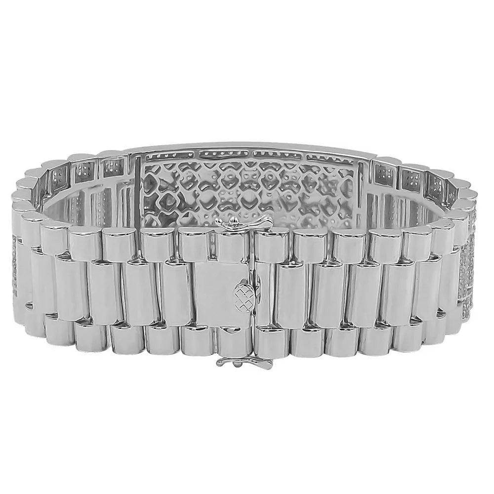 Zodiac Sign Taurus Bull 14K White Gold Finish Simulated Diamond Mens Bracelet 8.5''