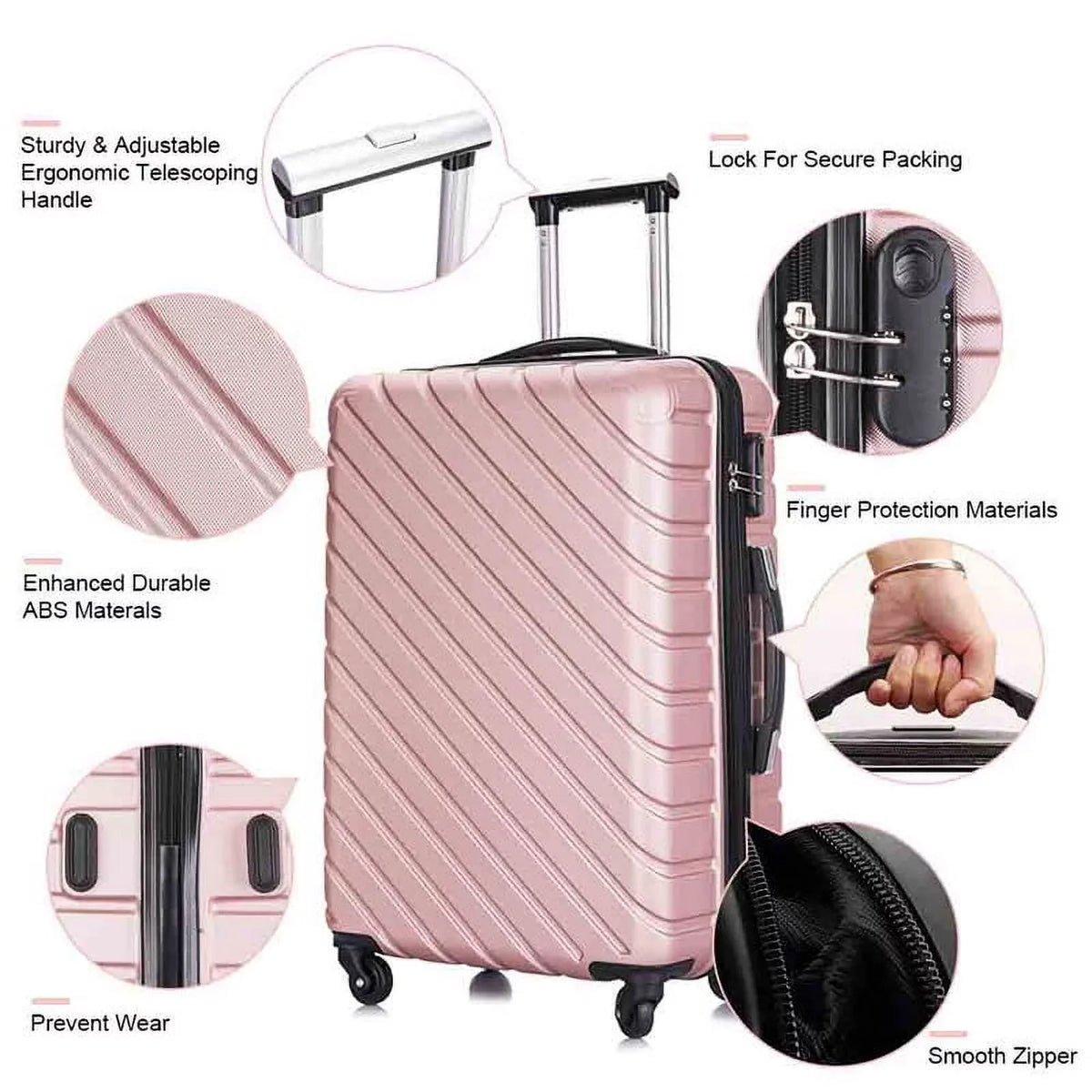 4 Piece Hardshell Luggage Sets,Travel Suitcase,Carry On Luggage with Spinner Wheels Free Enclosure Inside rose gold