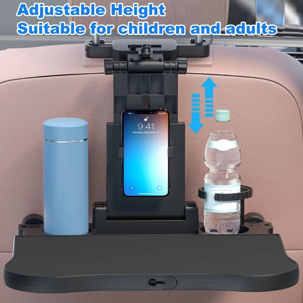 Multifunctional Car Back Seat Table: Adjustable Travel Tray with Phone Holder - Foldable, Ideal for Working, Writing, Eating - Convenient Black Arrangement
