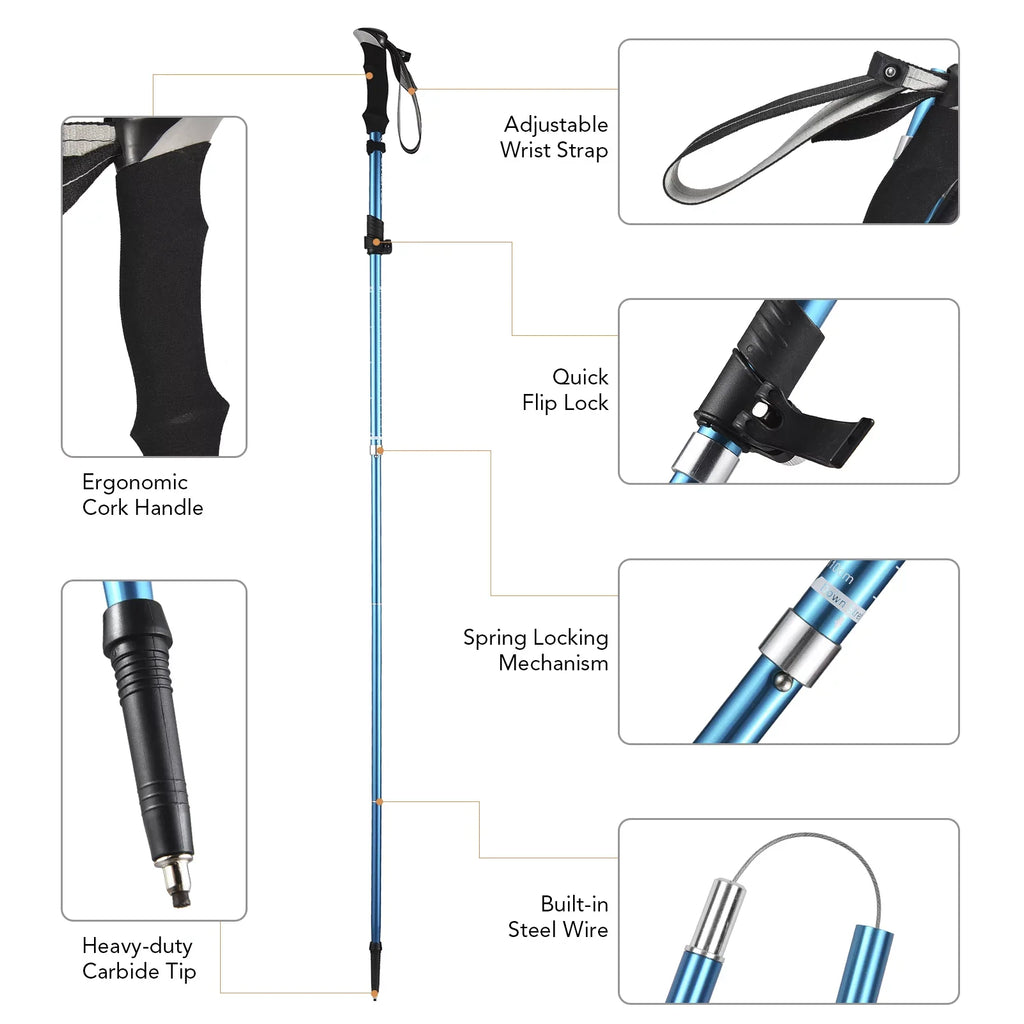 Tomshoo Trekking Pole for Hiking Camping Backpacking, Lightweight and Resilient Blue