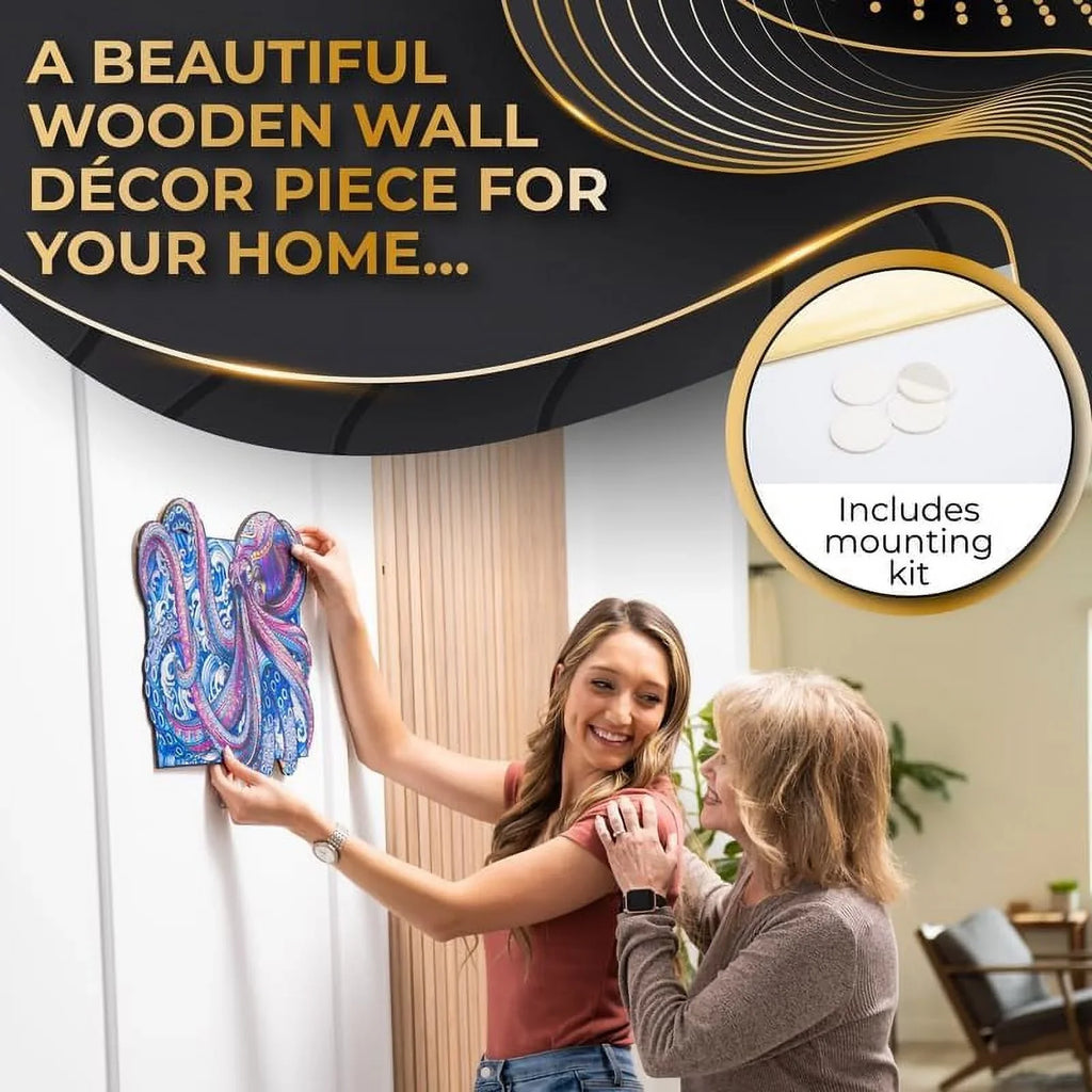 ZenChalet Octopus Puzzle Premium Timber Jigsaw Puzzle for Adults featuring 200 Uniquely Shaped Precision Cut Plank Pieces