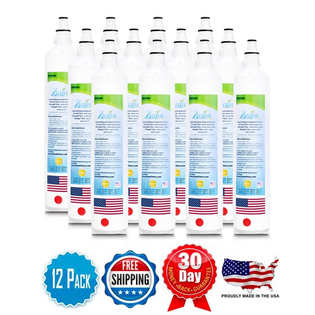 ZUMA Brand , Water Filters , Model # ZWFZ1-RF750 , Compatible with Subzero® ID24F - 12 Pack - Made in U.S.A.