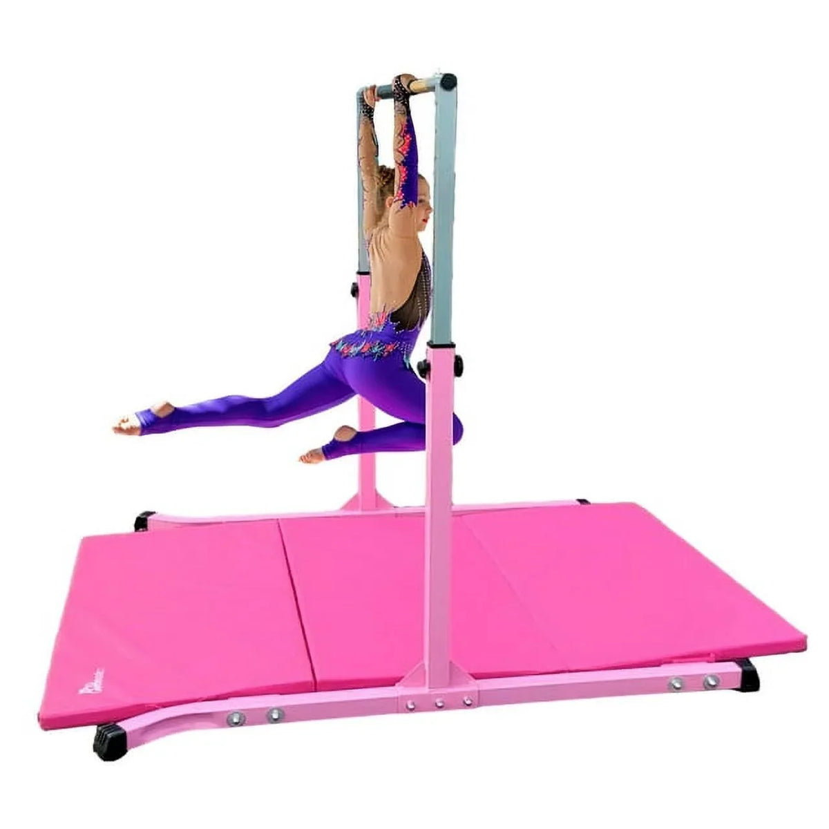 5 Star-TD Pink Gymnastic Kip Bar for Kids, Expandable 3-5 FT, Adjustable Height Horizontal Bar, Heavy Duty Curved Legs, Junior Training Equipment, Home Gymnastics, Strong and Sturdy