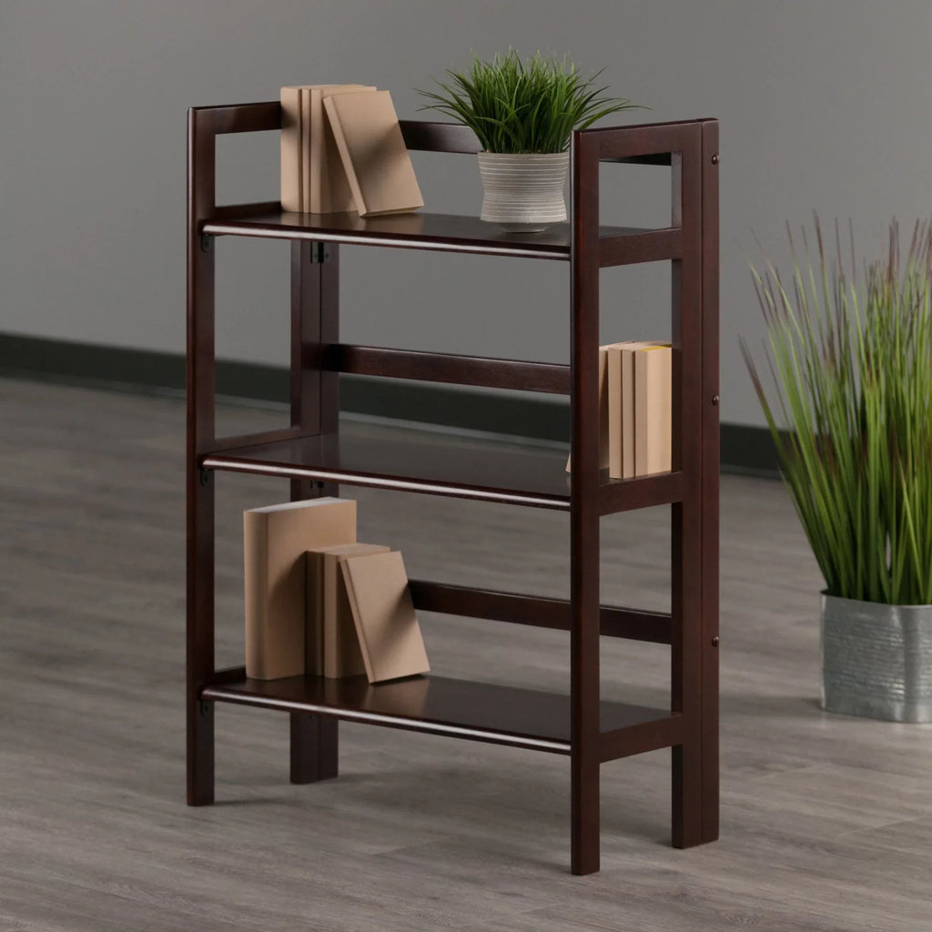Winsome Timber Terry 3-Tier Foldable Shelf, Stackable, Walnut Finish
