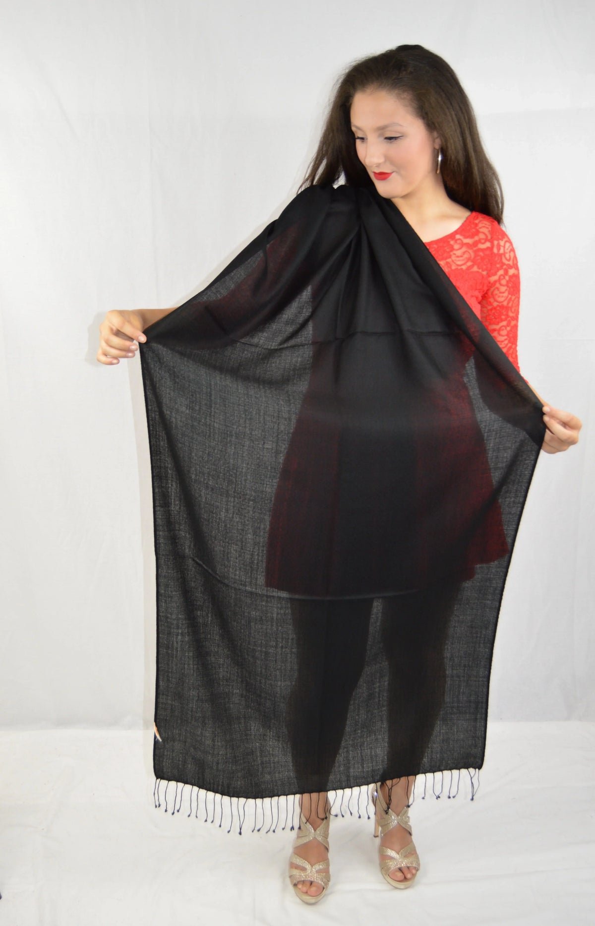 Fancy Shawl/Sheer Shawl/Summer Shawl/Water Pashmina Shawl/Light weight Shawl/Evening Shawl/Pashmina Shawl/Scarf/Scarves (Black Regular Shawl)