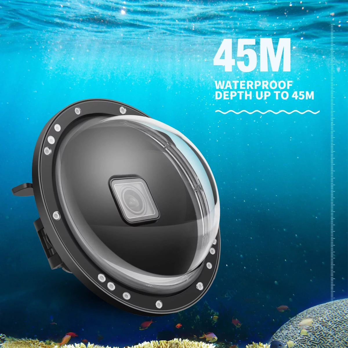 Waterproof Dome Port Case for 9 Black and 10 SHOOT XTGP559, Dual Handle, 45m Waterproof, 180° Wide Angle