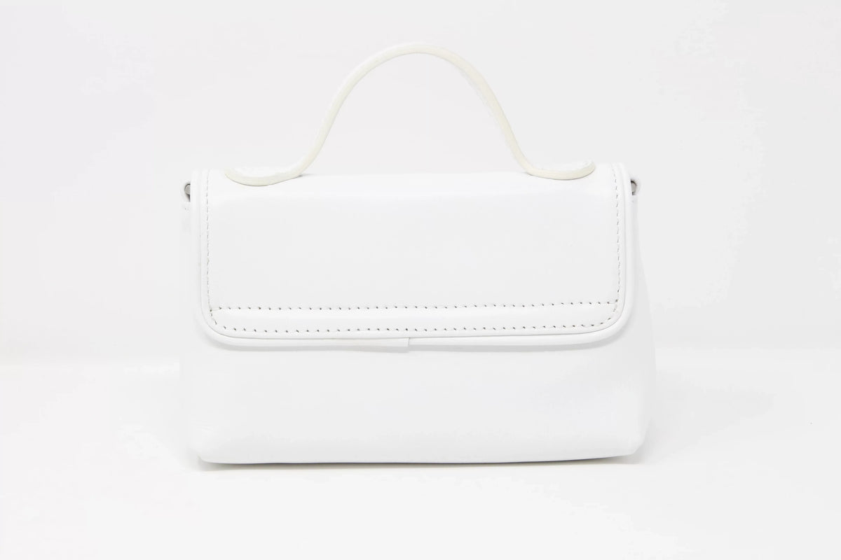 DOMINIE Crossbody Handbag /Clutch Purse White Leather With Removable Shoulder Strap Unisex Audrey
