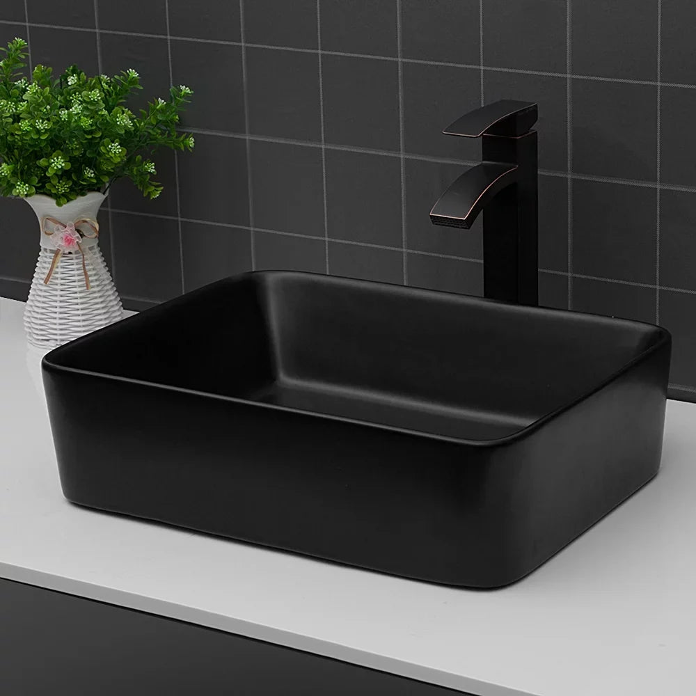 CoSoTower 19"X15" Black Ceramic Rectangular Vessel Bathroom Sink
