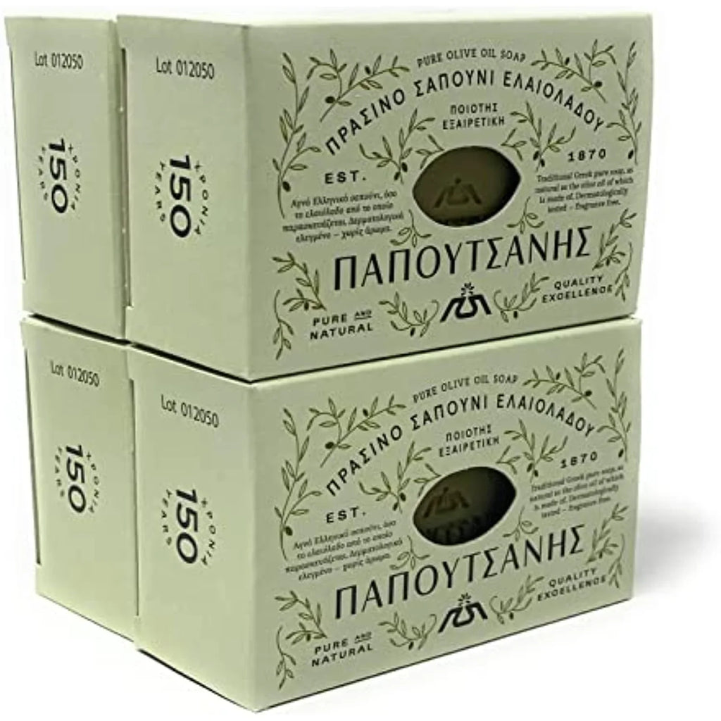 Papoutsanis Pure Greek Olive Oil Soap Of Bars, 8.8 oz, Pack Of 4 (250g)