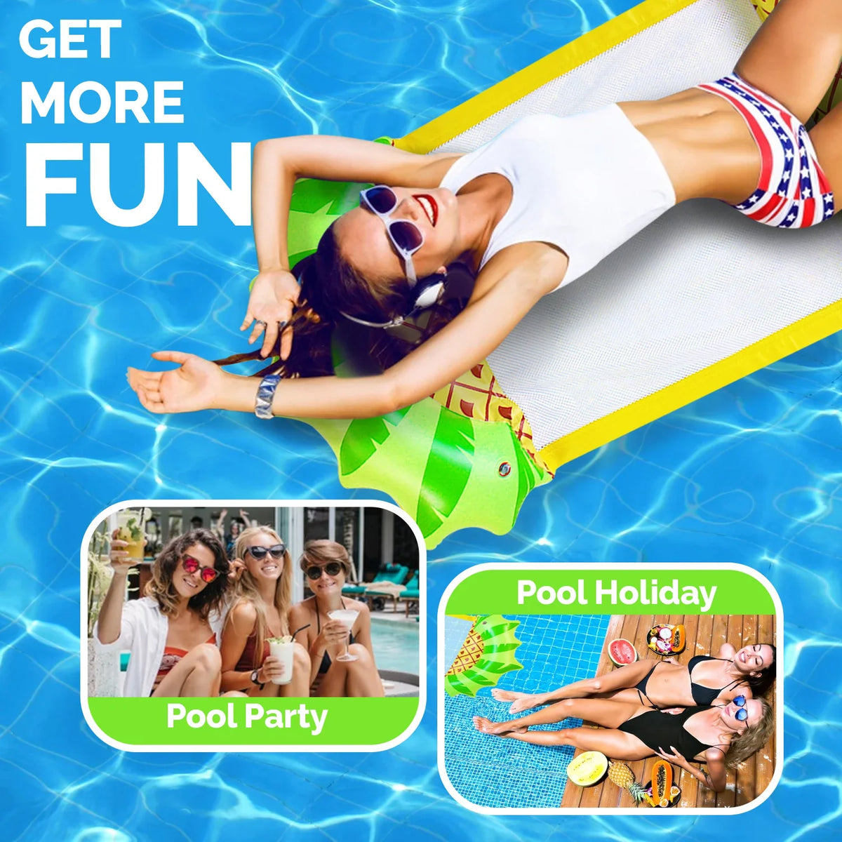 Zoey Adult Swimming Pool Float Water Hammock Lounger, Multi Purpose Ease Inflatable Water Float Pool Lounge, Swimming Pool Float Hammock Raft-Pineapple