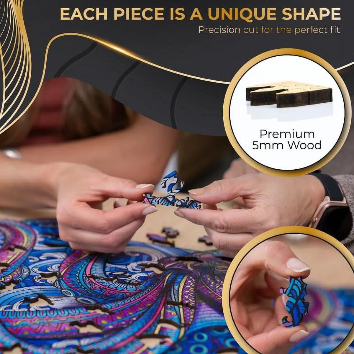 ZenChalet Octopus Puzzle Premium Timber Jigsaw Puzzle for Adults featuring 200 Uniquely Shaped Precision Cut Plank Pieces