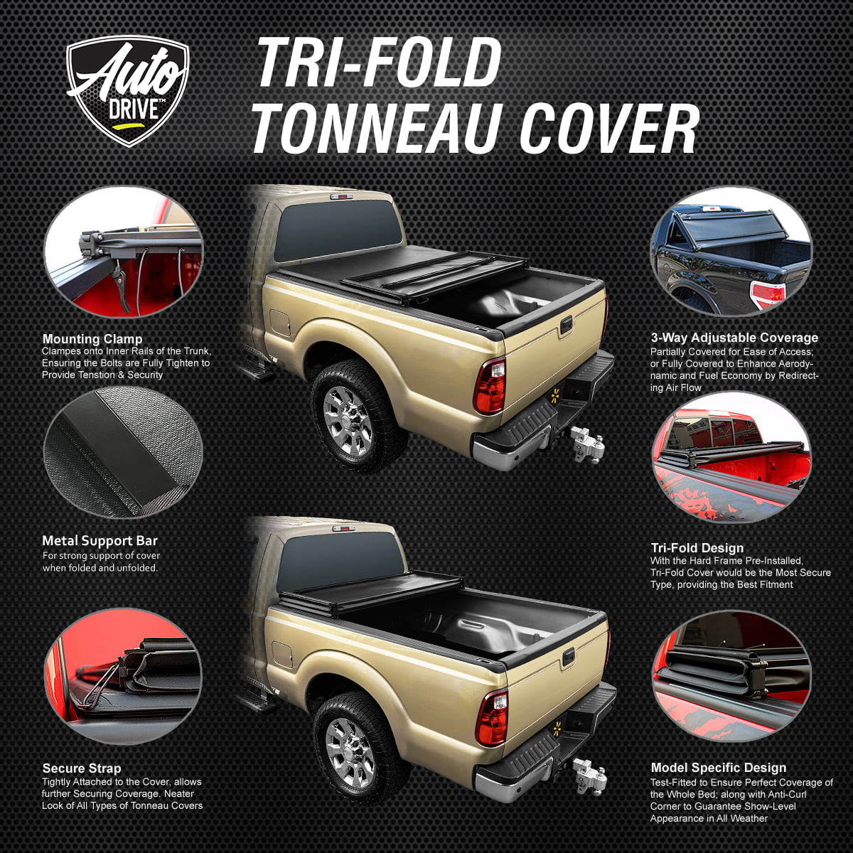 Auto Drive Soft Tri Fold Truck Bed Tonneau Protection Fits 2005 - 2023 Nissan Frontier 4' 11" Bed (58.6")