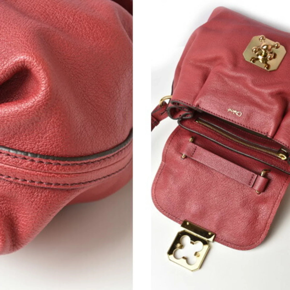 Pre-Owned Chloé Chloe handbag shoulder bag 2way ELISIE Elsie leather Bordeaux (Good)