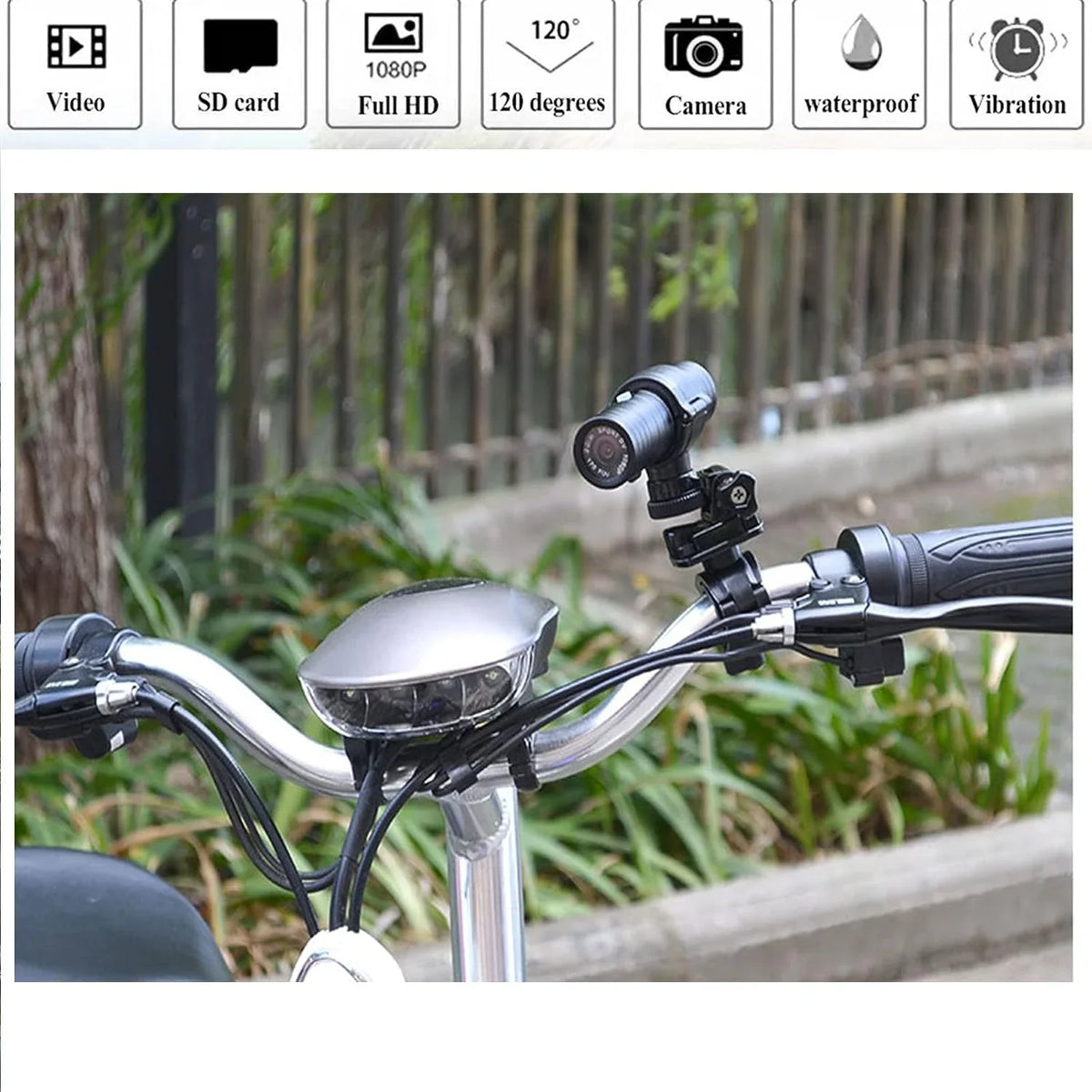 Bike Motorcycle Helmet Camera with Handle Brackect- 1080p Mini Sports Video Action Camera 120° Wide Angle