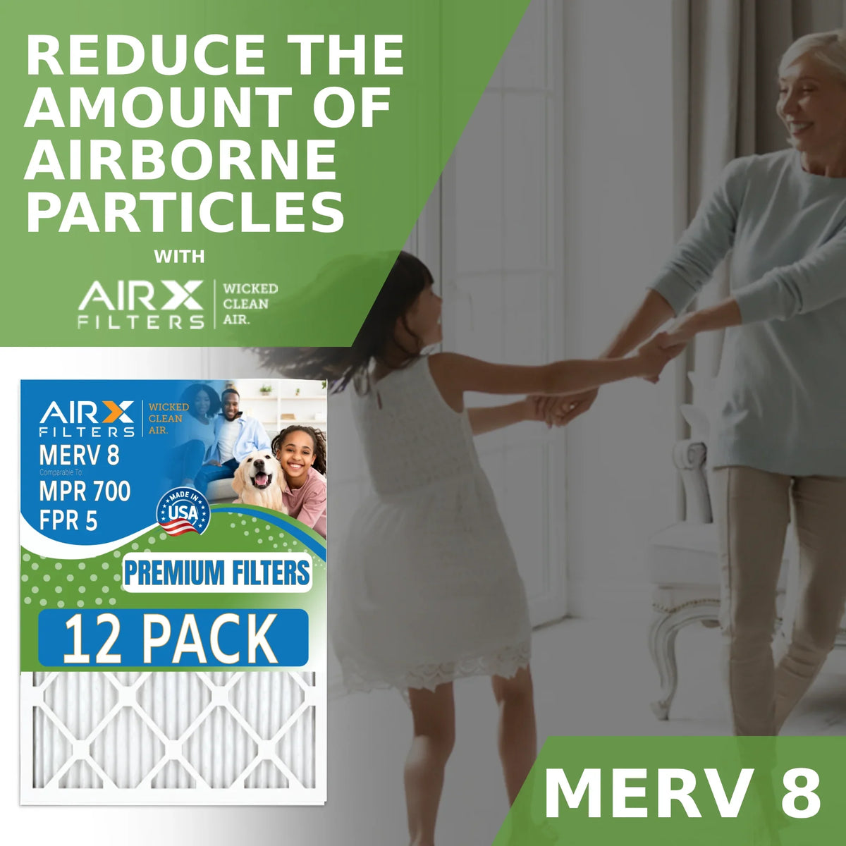 10x16x1 Air Filter MERV 8 Rating, 12 Pack of Furnace Filters Comparable to MPR 700 & FPR 5 - Made in USA by AIRX FILTERS WICKED CLEAN AIR.