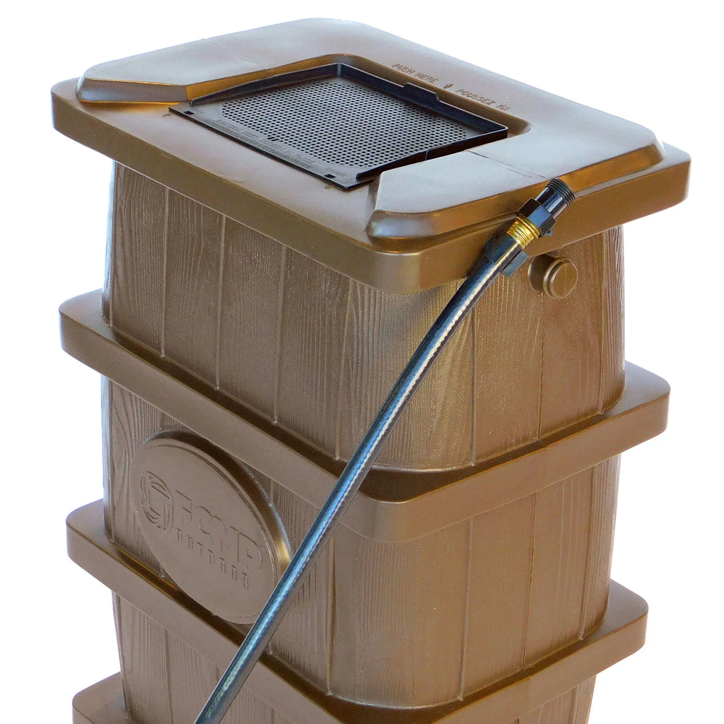 FCMP Outdoor WG4000 45 Gallon Timber Grain Rain Water Catcher Barrel, Brown