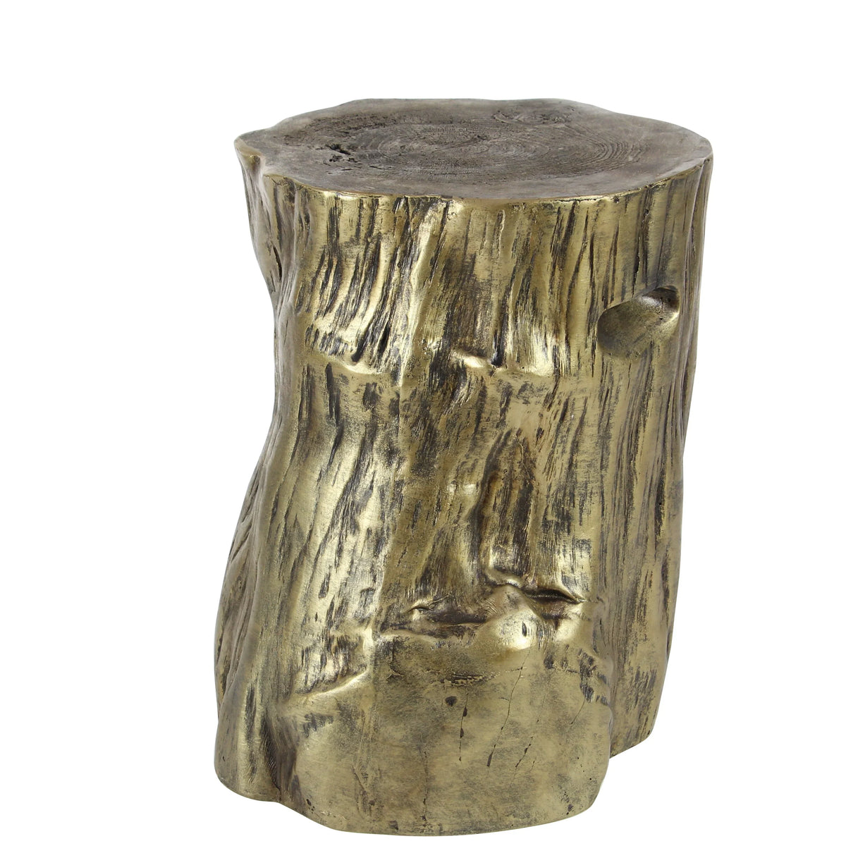 DecMode Eclectic Gold Chopped Tree Log Inspired Accent Table, 18"W x 19"H with Gold Carved Lumber Grain Finish