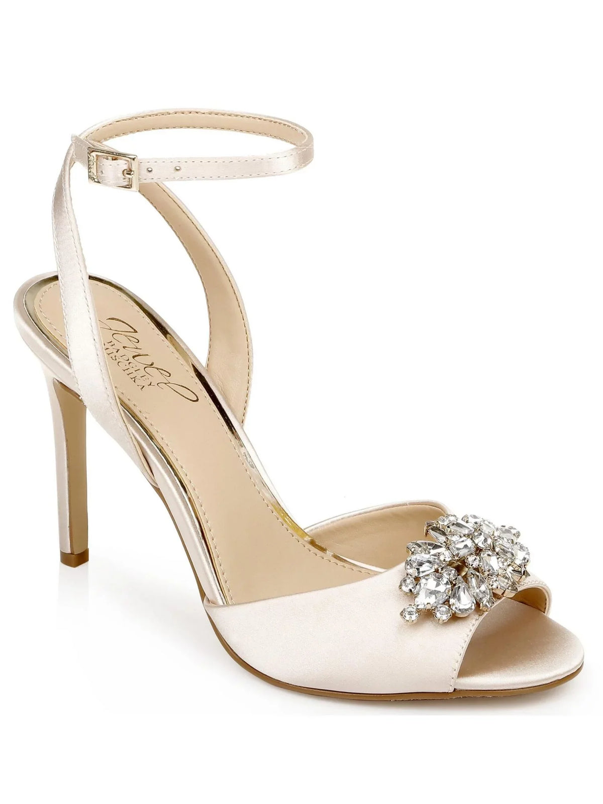 JEWEL BADGLEY MISCHKA Womens Beige Gem Accent Padded Adjustable Ankle Strap Jessa Peep Toe Stiletto Buckle Dress Heeled Sandal 5