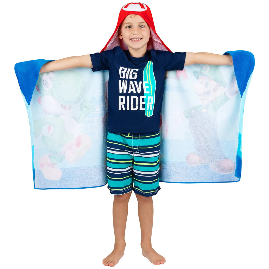 Super Mario Bath/Pool/Beach Soft Cotton Terry Hooded Towel Wrap, 24 in x 50 in, By Franco Kids
