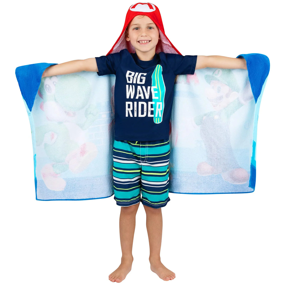 Super Mario Bath/Pool/Beach Soft Cotton Terry Hooded Towel Wrap, 24 in x 50 in, By Franco Kids
