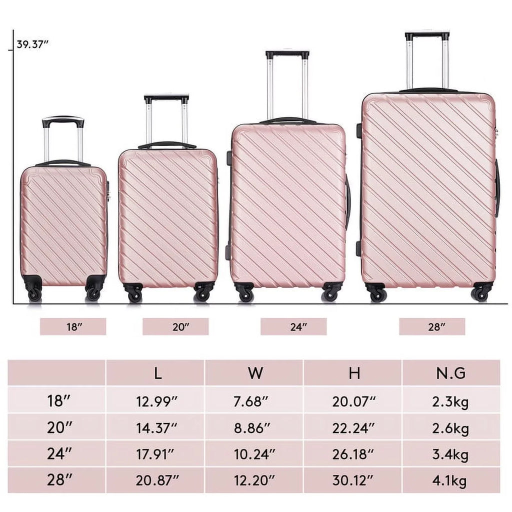 4 Piece Hardshell Luggage Sets,Travel Suitcase,Carry On Luggage with Spinner Wheels Free Enclosure Inside rose gold