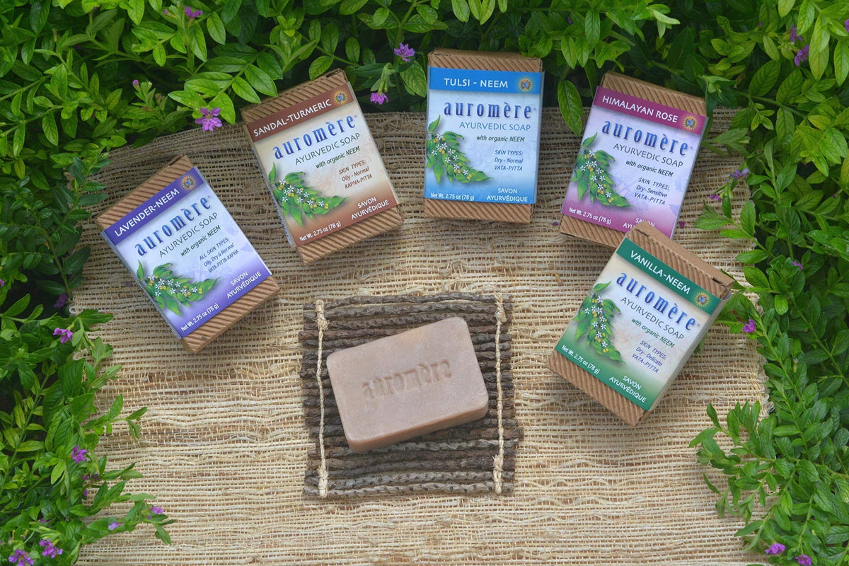 Auromere Ayurvedic Bar Soap, Tulsi Neem - Eco Friendly, Handmade, Vegan, Cruelty Free, Natural, Non Gmo (2.75 Oz), 5 Pack.