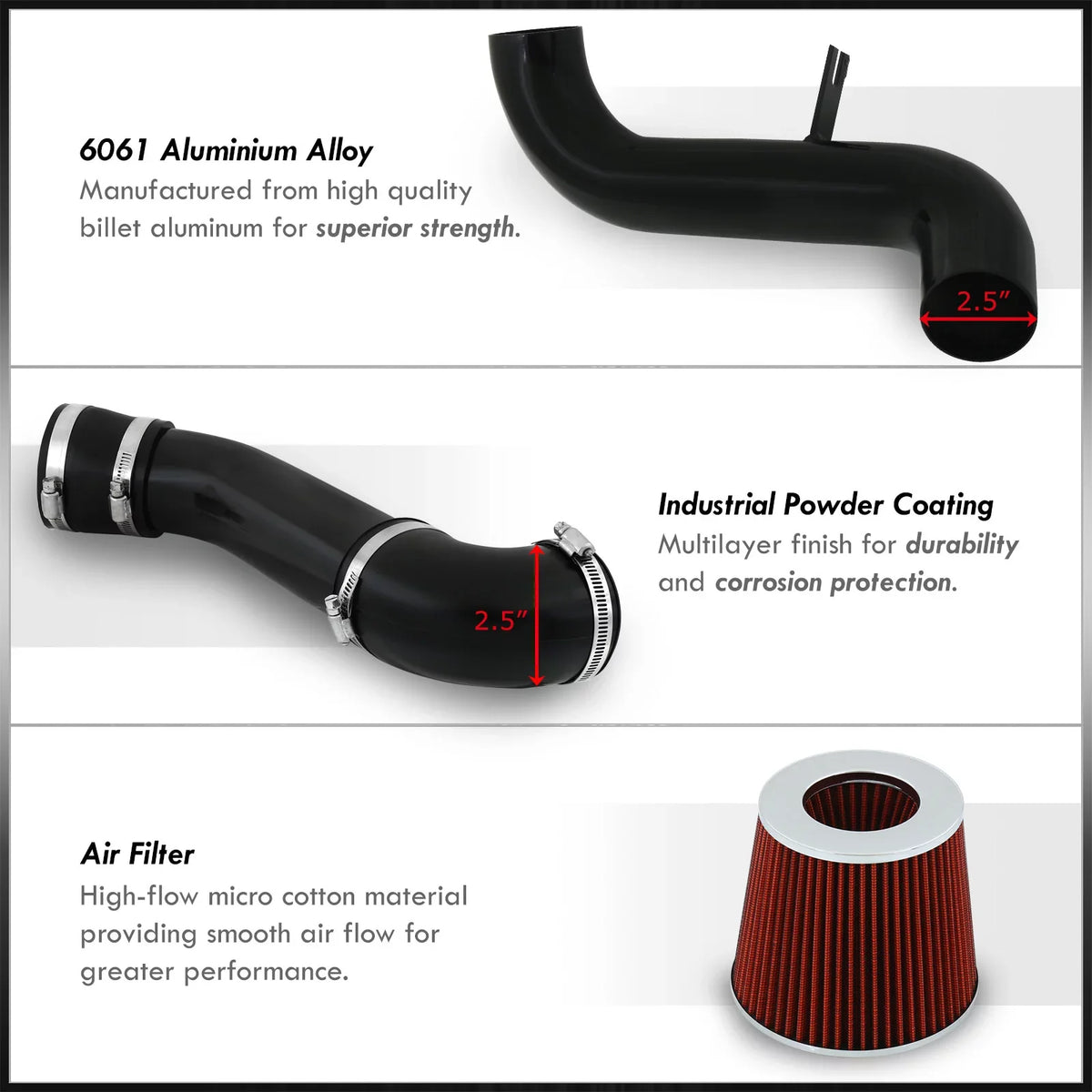 AJP Distributors Cold Air Intake CAI JDM Induction System Black Aluminum Piping Pipe + Filter Compatible/Replacement For Mitsubishi Eclipse Galant 2.4L L4 3.0L V6 1999 2000 2001 2002 2003 2004 2005