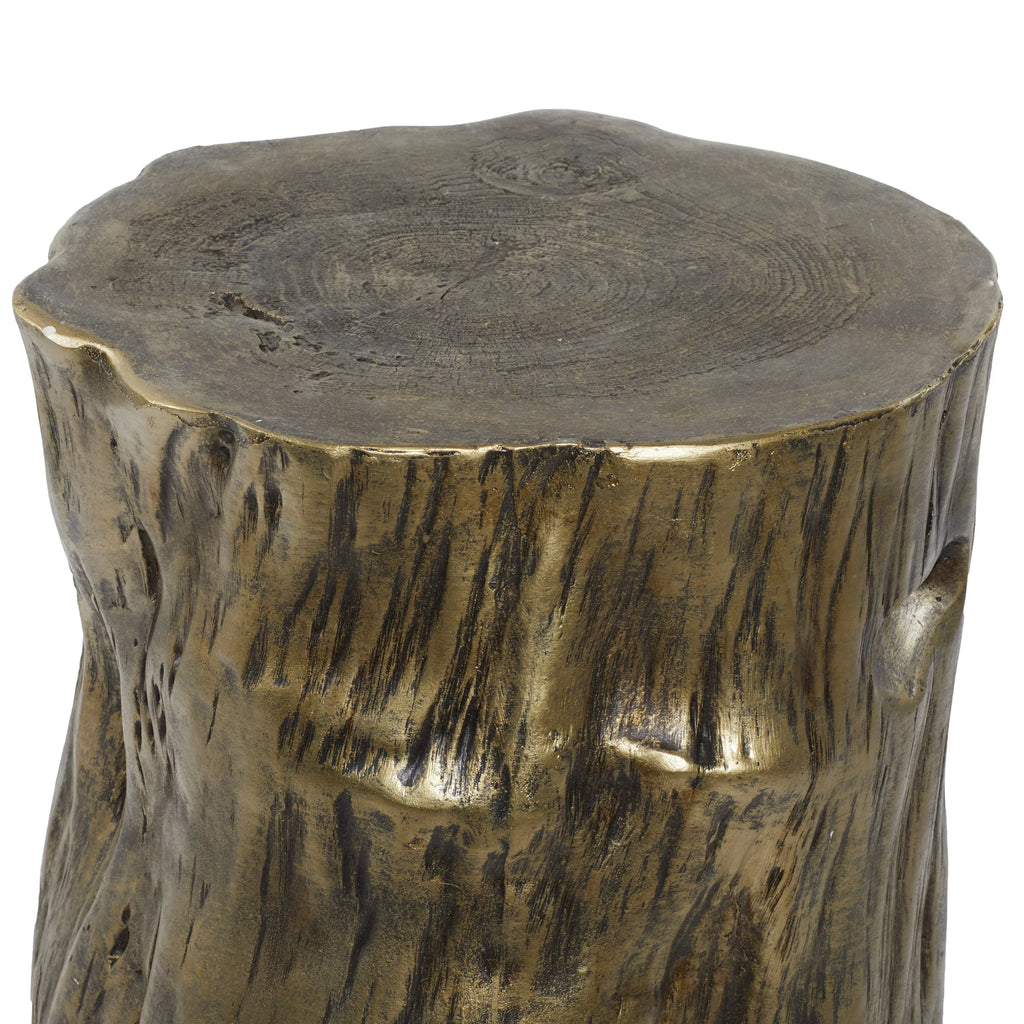 DecMode Eclectic Gold Chopped Tree Log Inspired Accent Table, 18"W x 19"H with Gold Carved Lumber Grain Finish