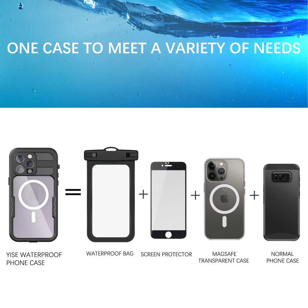 for iPhone 14 Pro 6.1" Case Waterproof, Built-in 6H Screen Protector [Real 360][IP68 Underwater][14FT Military Dropproof][Dustproof][Compatible with MagSafe] for iPhone 14 Pro - Black
