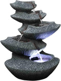 Modern Stone Tiers 14" Fountain W/LED Light: Small Indoor/Outdoor Water Feature For s, Entryways, Gardens & Patios. Hand-Crafted Style HF-B16-14LT
