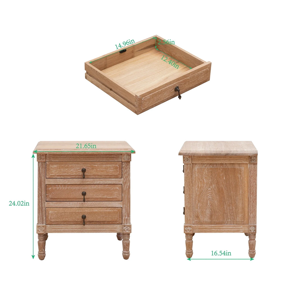Pellebant Oak Nightstand with 3 Drawers Bedroom Pieces