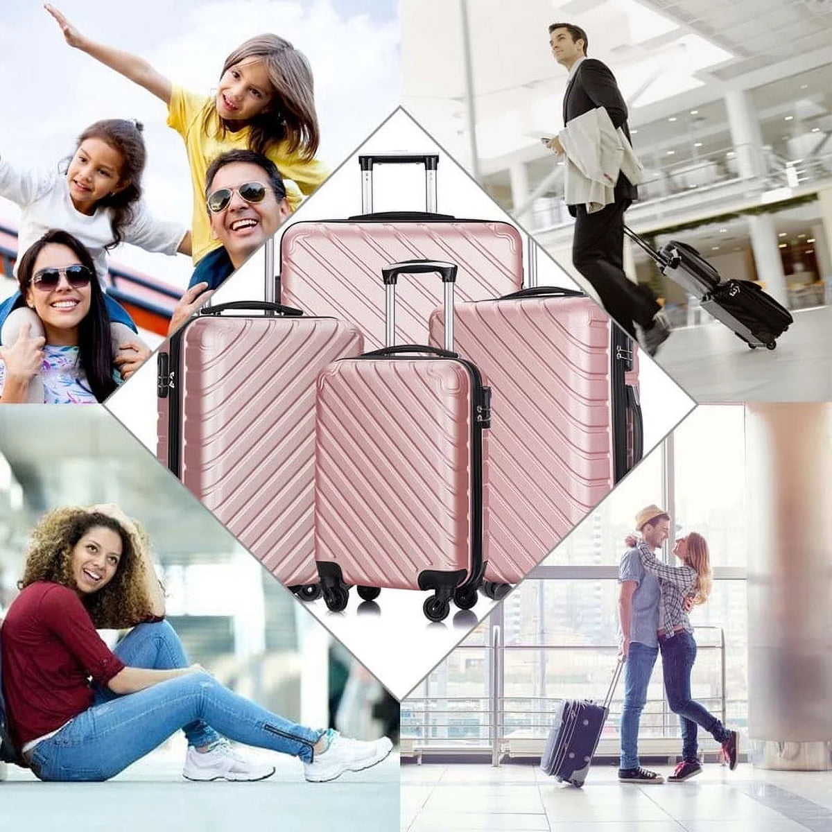 4 Piece Hardshell Luggage Sets,Travel Suitcase,Carry On Luggage with Spinner Wheels Free Enclosure Inside rose gold