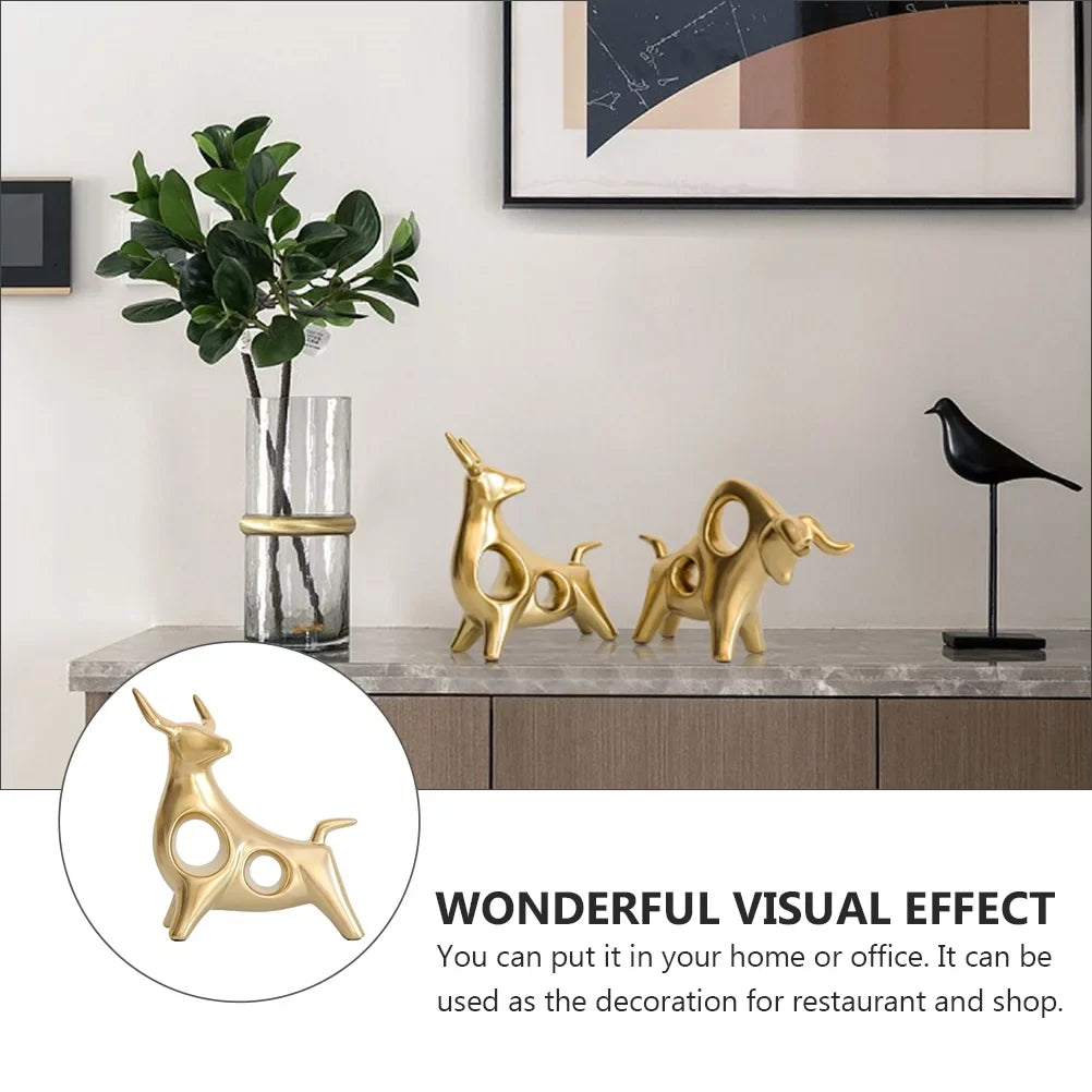 Qumonin Golden Feng Shui Bull Statue Ox Figure Chinese Zodiac Cow Table Decor