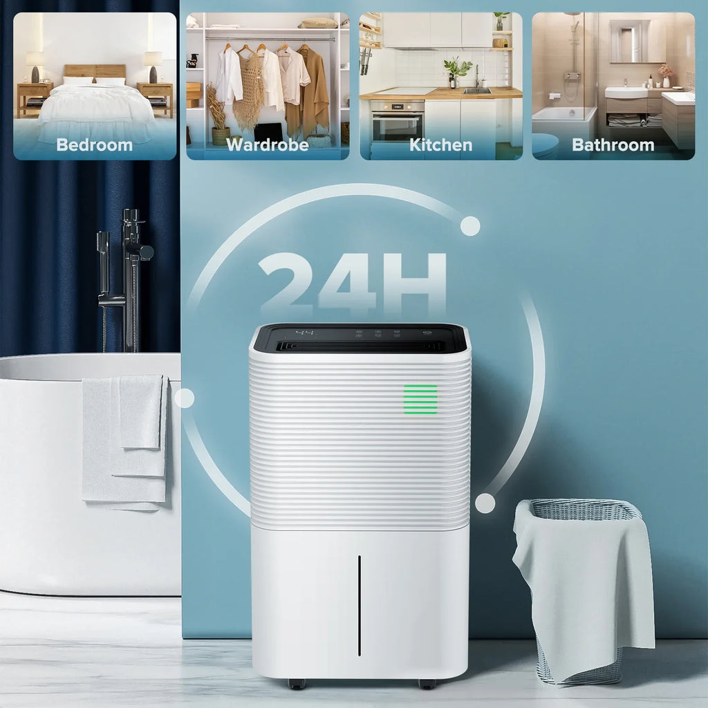 KISSAIR 45 Pint Dehumidifiers with handle, Dehumidifier with Drain Hose, 3 Operation Modes, 24H Timer, Portable Dehumidifier for Basement/Bathroom/Laundry Room