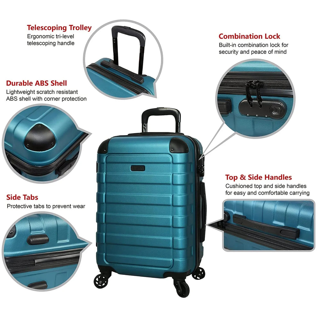 Hipack Prime Suitcases Hardside Luggage with Spinner Wheels, Turquoise, 3-Piece Set (20/24/28)