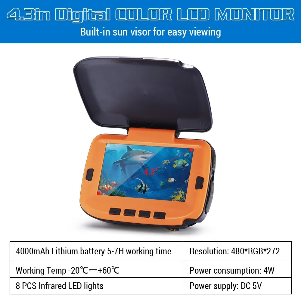 Underwater Fishing Camera with 4.3in Digital LCD 120° 300,000 Pixels 8 CS Night Vision for River/Ice Fishing