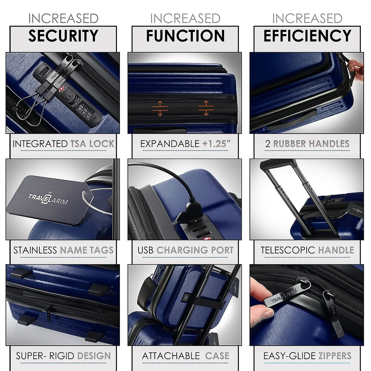 StorageBud 4 Piece Hardshell Exapandable Luggage Set, Spinner Luggage Suitcase Set, Navy Blue