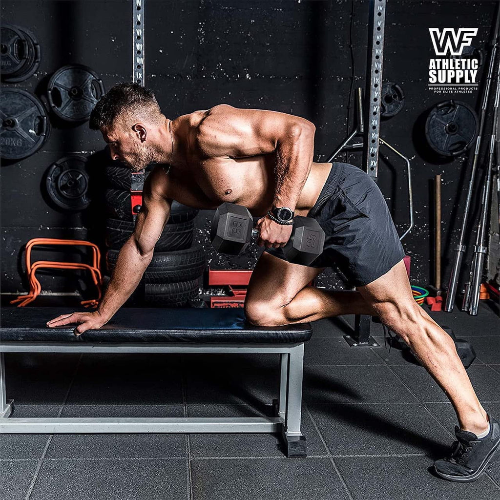 Rubber Encased Hex Dumbbells With Rubber Grip Contoured Handle For Muscle Toning, Strength Building & Full Body Workout