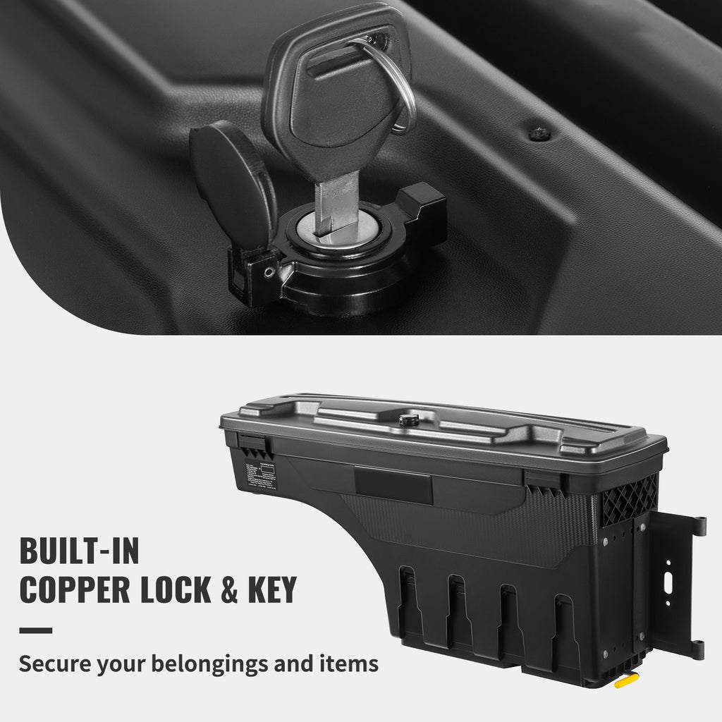 SKYSHALO Truck Bed Storage Box, Lockable Lid, 6.6 Gal/20 L Waterproof ABS Wheel Well Tool Box, Compatible with Chevrolet Silverado 1500 GMC Sierra 1500 2019-2021, Black, Passenger Side