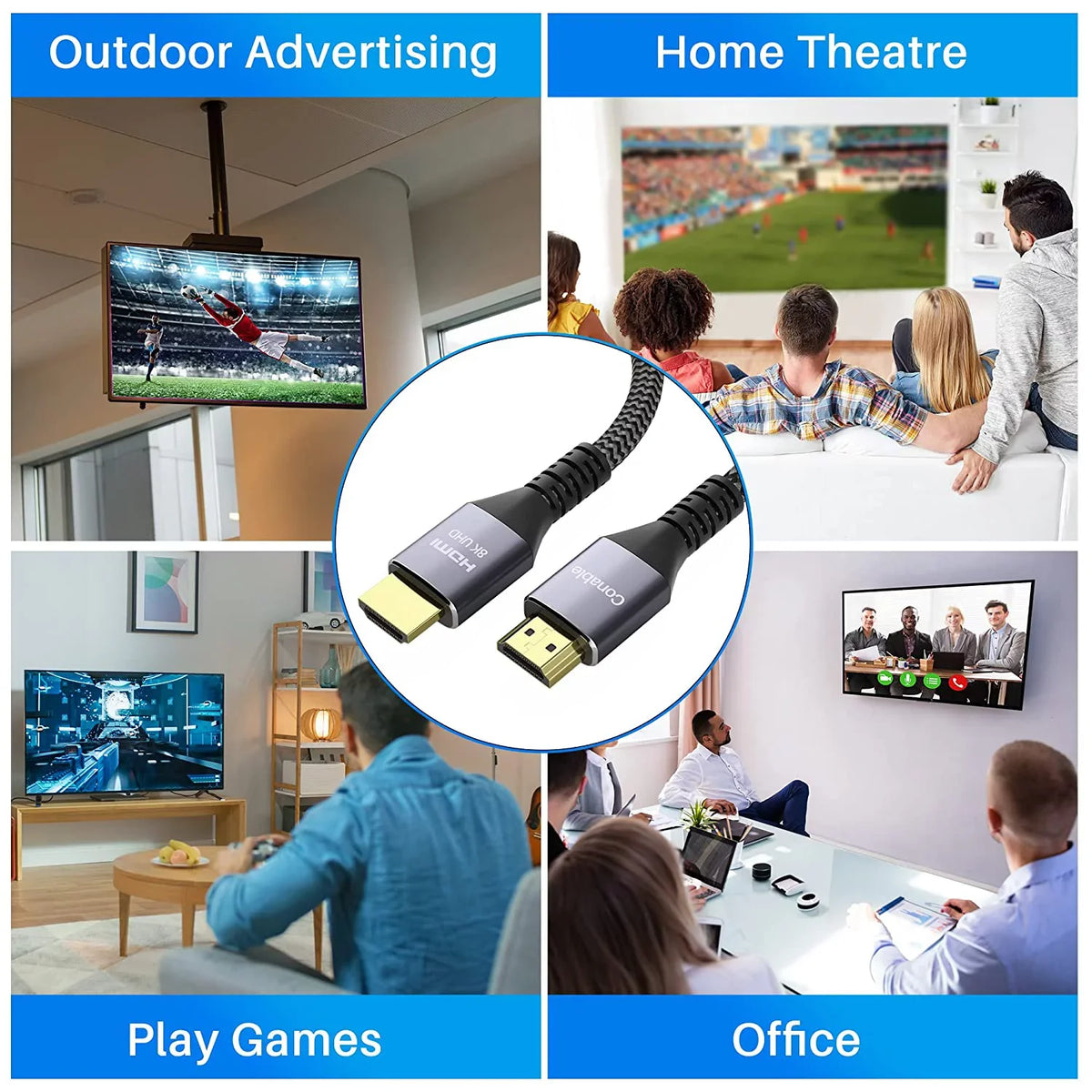Short 8K HDMI 2.1 Certified Cable 2 Feet (2 Pack) 48Gbps High Speed Ultra HD Braided Cord, 8K@60Hz 4K@120Hz eARC HDR