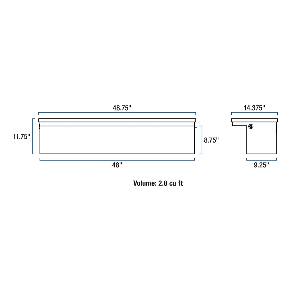 UWS TBSM-48-LP Side Mount Series Single Lid Tool Box; L 48 in. x W 11.25 in. x H 11 in.; Low Profile; Brite Aluminum; Mounting Hardware Not Included;