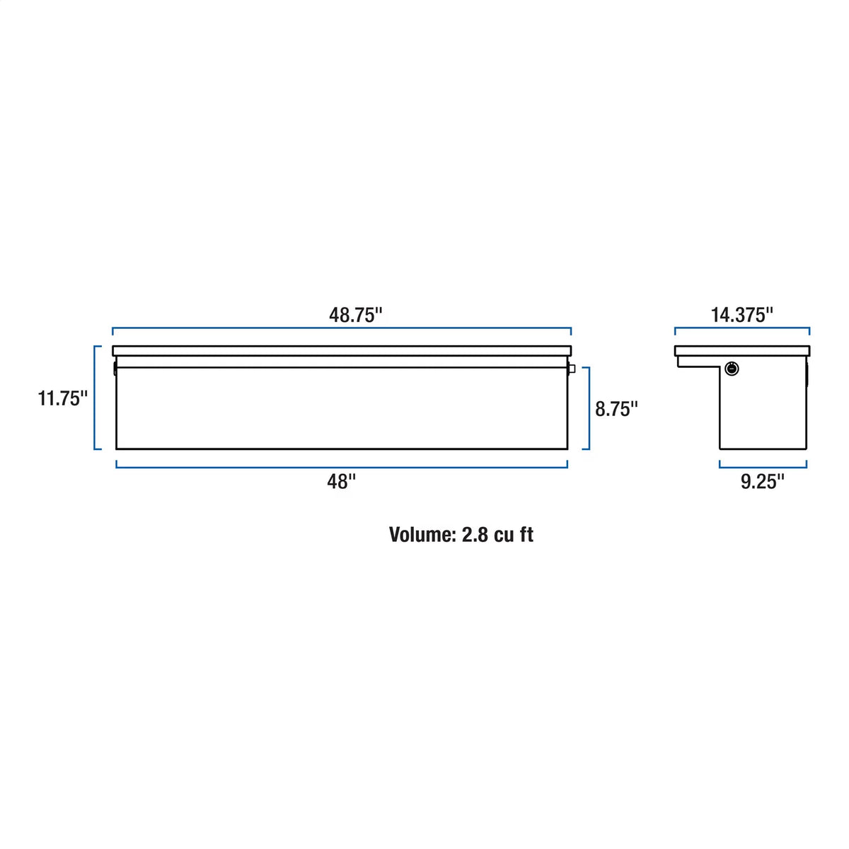 UWS TBSM-48-LP Side Mount Series Single Lid Tool Box; L 48 in. x W 11.25 in. x H 11 in.; Low Profile; Brite Aluminum; Mounting Hardware Not Included;