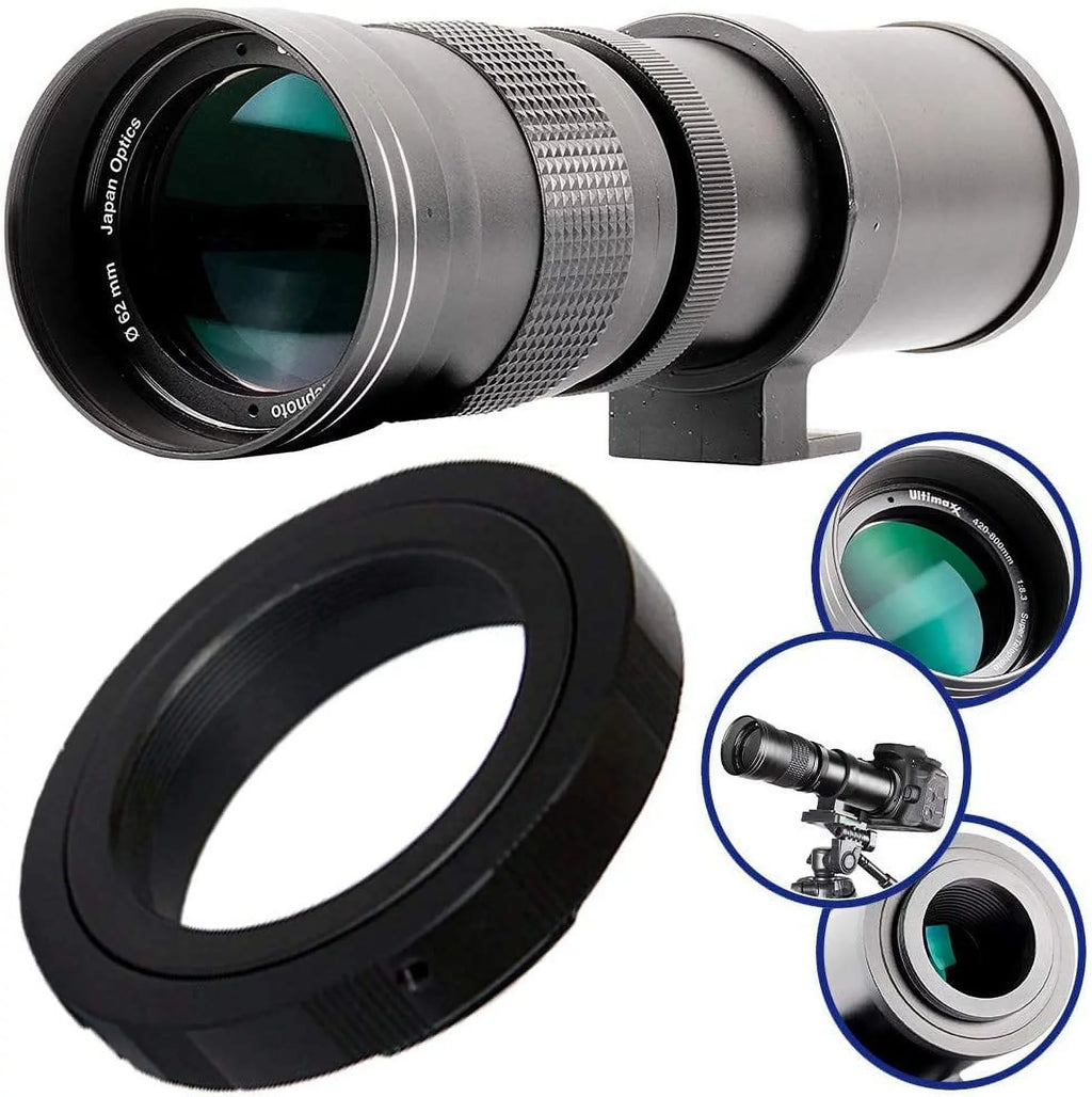 Ultimaxx 420-800mm f/8.3-16 Super HD Manual Telephoto Zoom T-Mount Lens Kit for Nikon F-Mount D6, D5, D4, D850, D810, D800, D780, D750, D610, D600, D7500, D7200, D5600, D5500, D5300, D3500 and D3400 D
