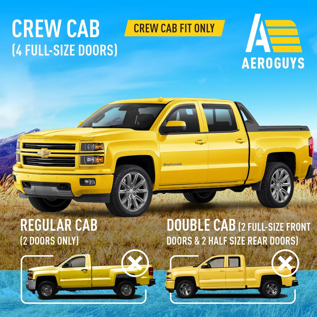 AEROGUYS In-Channel Window Deflectors Extra Long-lasting Window Visors Rain Guards Fit for Chevrolet (Chevy) Silverado 1500 2014-2018 Crew Cab, Sun Visors, Wind Vent Visors, Truck Accessories -4pcs. AG0421