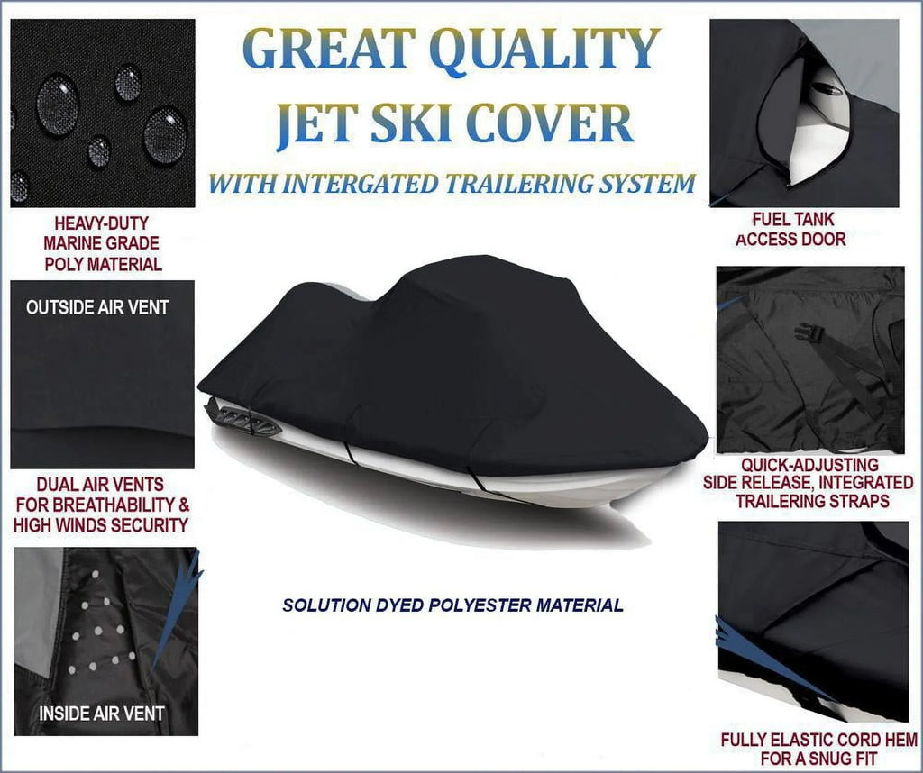 BLACK 600 DENIER JetSki Protection Compatible for Kawasaki STX 900 1997-2006 / STX 1100 1997-1999 / STS 900 2001 2002 Jet Ski PWC Enclosure