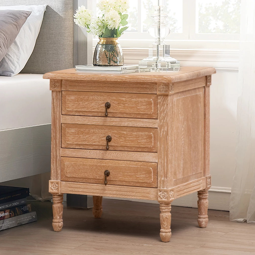 Pellebant Oak Nightstand with 3 Drawers Bedroom Pieces