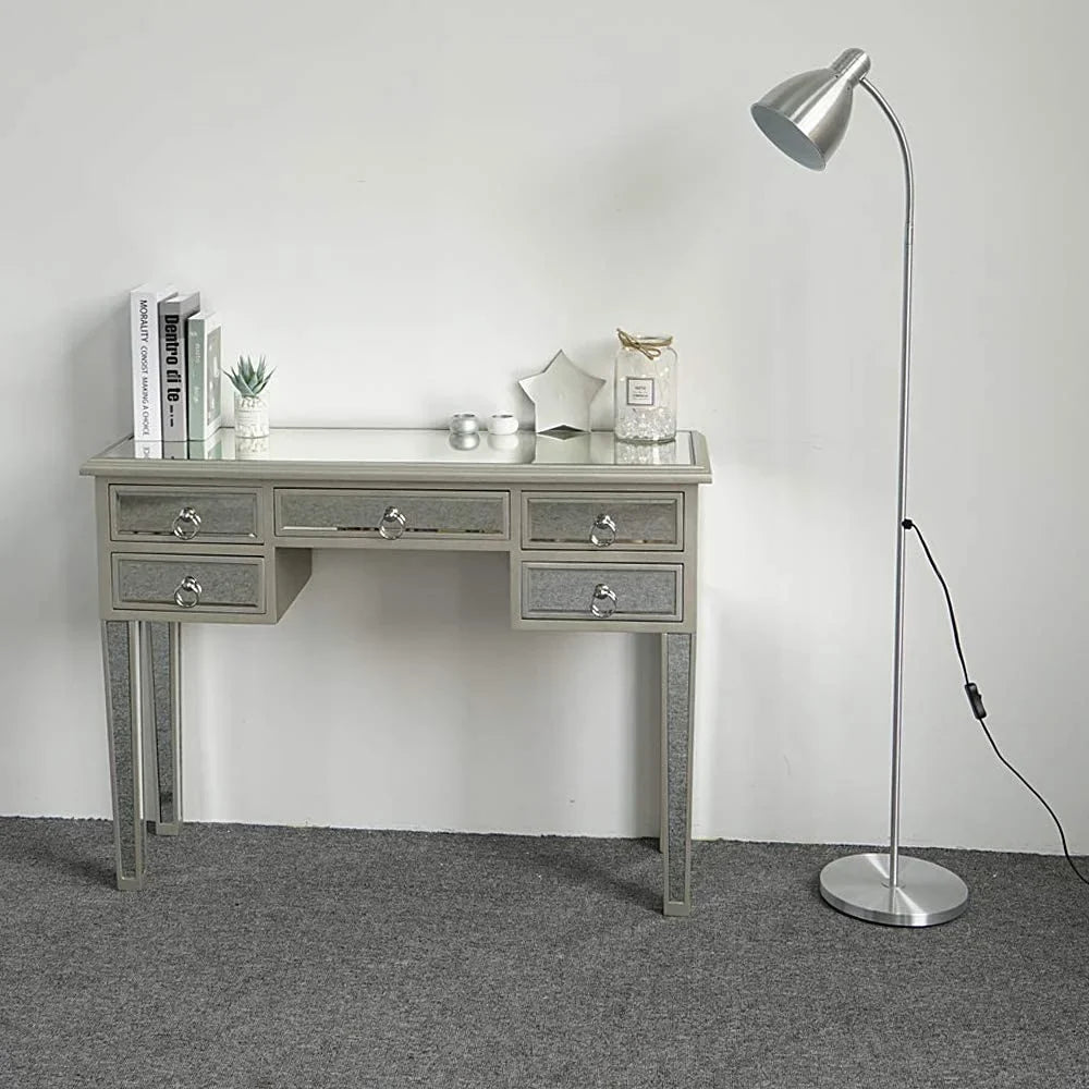 TJUNBOLIFE Mirrored Console Table 5-Drawer Console Sofa Entry Table with Two Drawers Antique Silver/Mirror